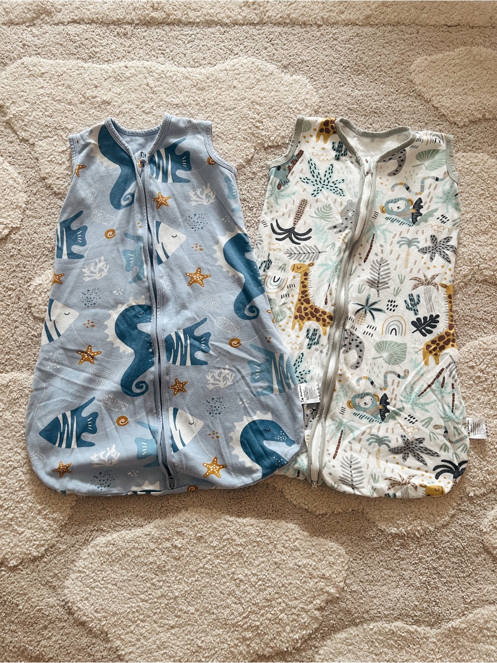 Baby Sleep Sacks with Ocean & Safari Prints - Set of 2